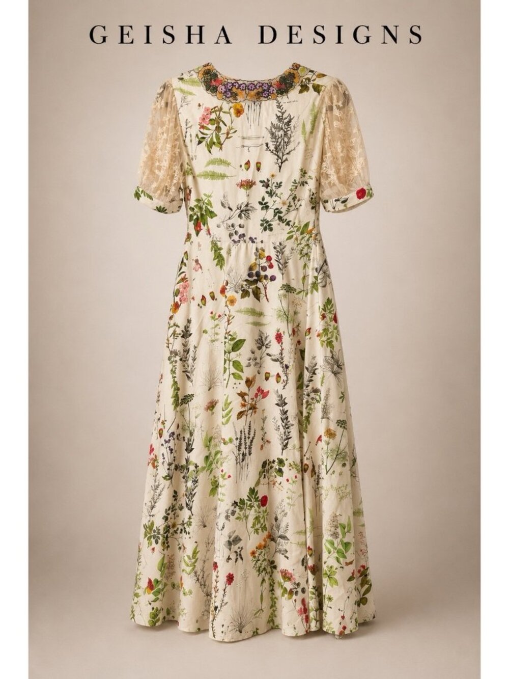 Geisha Design Anthropologie Donna Botanical Print Maxi Dress Embroidered XS - Picture 2 of 8